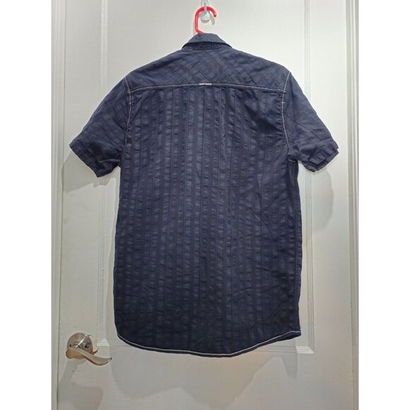 Point Zero Black Label Semi-Fit M Men's Short Sleeve Shirt - Navy Button Down - Picture 15 of 16